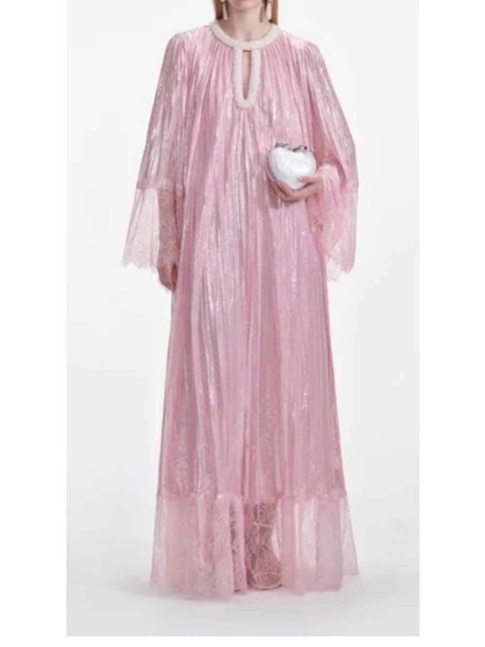 Self-Portrait Blush Pink Sheer Maxi Dress with Lace Trim